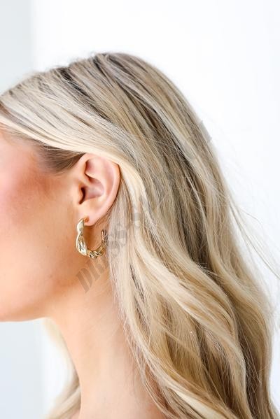 On Discount ● Nina Gold Hammered Hoop Earrings ● Dress Up - -2