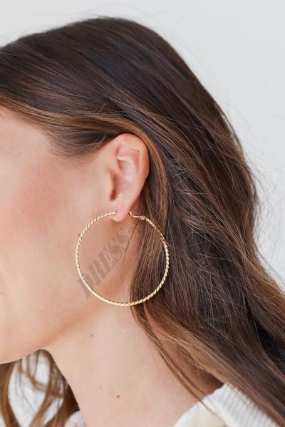 On Discount ● Kayla Gold Twisted Large Hoop Earrings ● Dress Up - -0