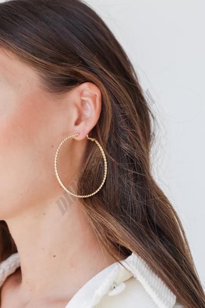 On Discount ● Kayla Gold Twisted Large Hoop Earrings ● Dress Up - -2