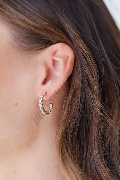 On Discount ● Lainey Gold Textured Mini Hoop Earrings ● Dress Up - -0
