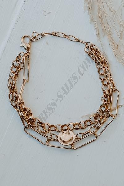 On Discount ● Josie Gold Layered Smiley Face Bracelet ● Dress Up - -0