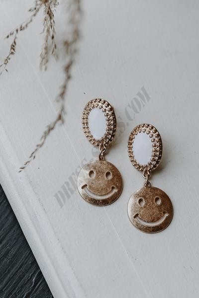 On Discount ● Cali Gold Smiley Face Drop Earrings ● Dress Up - -1