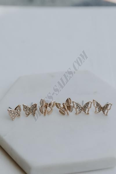 On Discount ● Anna Gold Butterfly Stud Earring Set ● Dress Up - -3