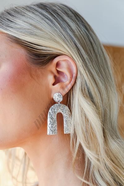 On Discount ● Ava Silver Hammered Statement Drop Earrings ● Dress Up - -0
