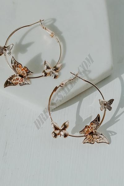 On Discount ● Aria Gold Butterfly Hoop Earrings ● Dress Up - -1