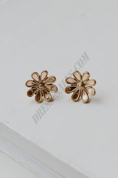 On Discount ● Becca Gold Flower Stud Earrings ● Dress Up - -2