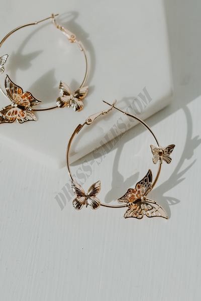 On Discount ● Aria Gold Butterfly Hoop Earrings ● Dress Up - -2