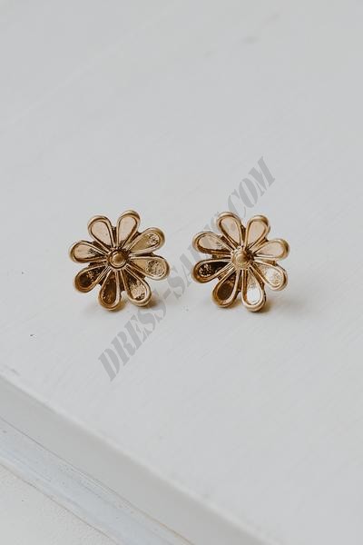 On Discount ● Becca Gold Flower Stud Earrings ● Dress Up - -3
