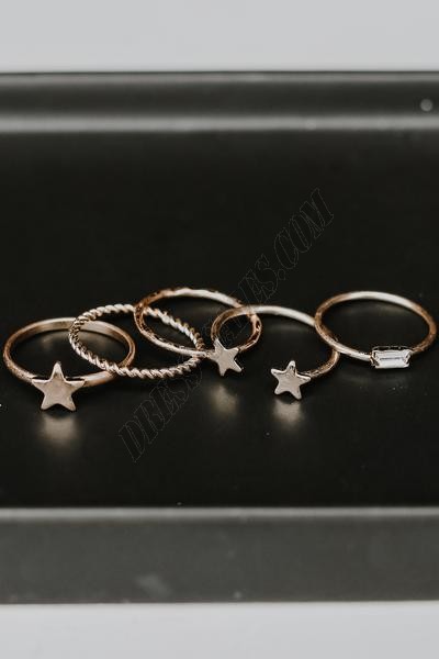 On Discount ● Phoebe Gold Star Ring Set ● Dress Up - -1