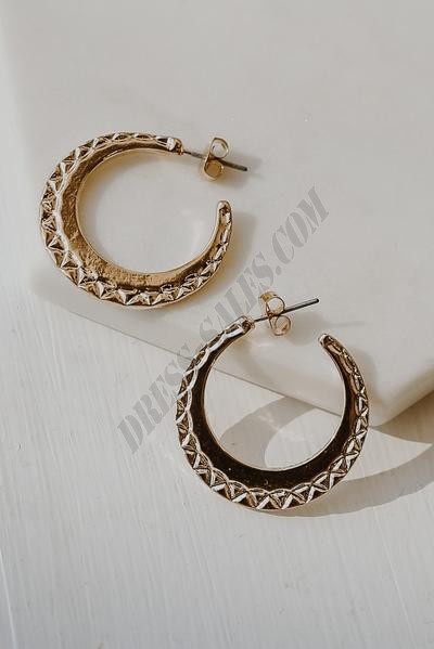 On Discount ● Blaire Gold Textured Hoop Earrings ● Dress Up - -3