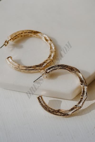 On Discount ● Maddy Gold Textured Hoop Earrings ● Dress Up - -1