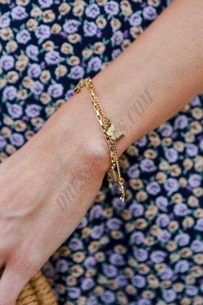 On Discount ● Lucy Gold Butterfly Layered Bracelet ● Dress Up - -0