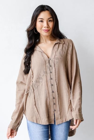 On Discount ● Looking Up Linen Button-Up Blouse ● Dress Up - -0