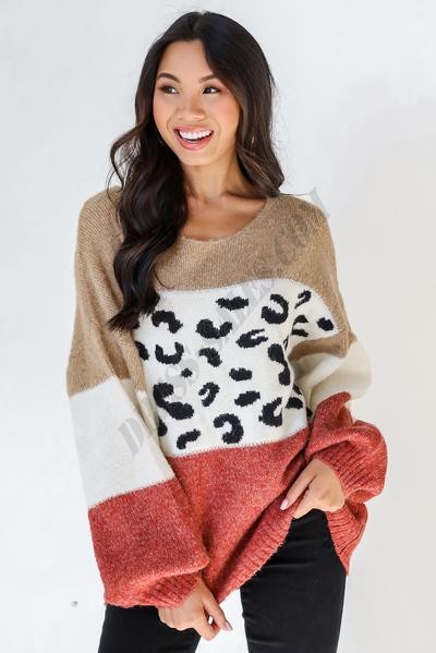 On Discount ● Roam Free Leopard Color Block Sweater ● Dress Up - -1