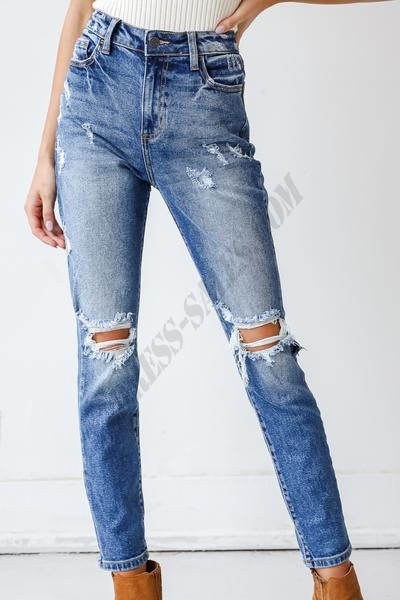 Caroline Distressed Mom Jeans ● Dress Up Sales - -0