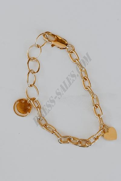 On Discount ● Julia Gold Smiley Face + Heart Charm Bracelet ● Dress Up - -1