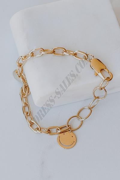 On Discount ● Julia Gold Smiley Face + Heart Charm Bracelet ● Dress Up - -3
