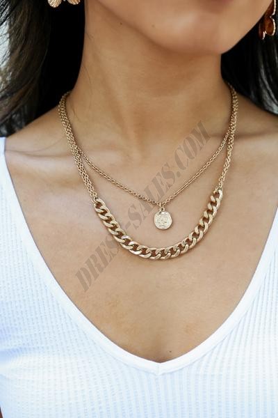 On Discount ● Macey Gold Layered Chain Necklace ● Dress Up - -0