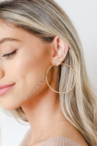 On Discount ● Madison Gold Textured Large Hoop Earrings ● Dress Up - -0