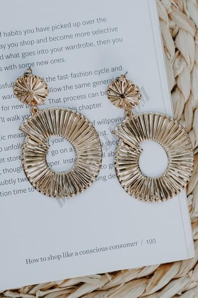 On Discount ● Harley Gold Textured Statement Drop Earrings ● Dress Up - -1