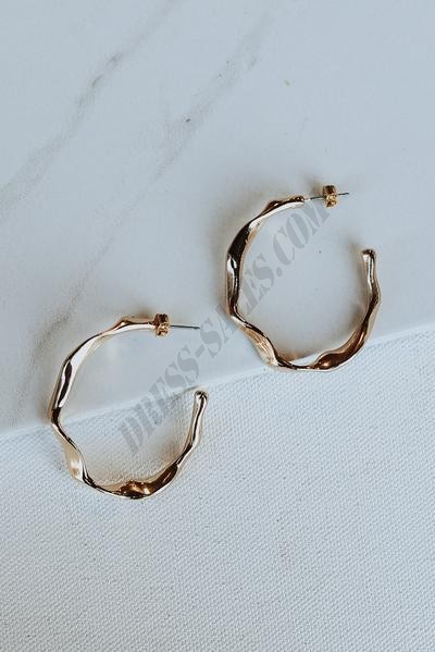 On Discount ● Maria Gold Hammered Hoop Earrings ● Dress Up - -1