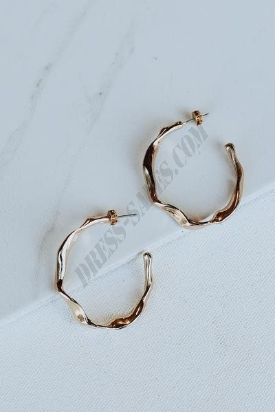 On Discount ● Maria Gold Hammered Hoop Earrings ● Dress Up - -3