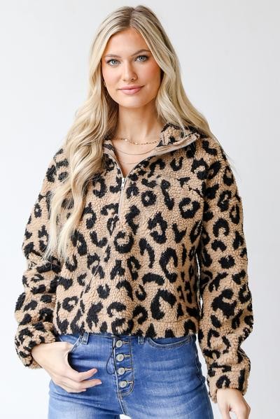 On Discount ● Snuggle Up Leopard Quarter Zip Pullover ● Dress Up - -0