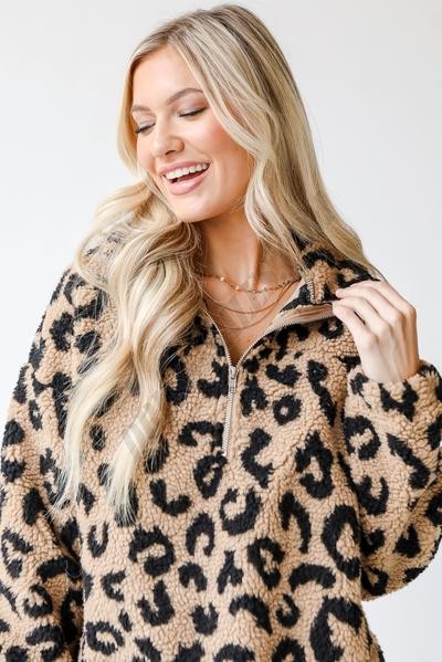 On Discount ● Snuggle Up Leopard Quarter Zip Pullover ● Dress Up - -1