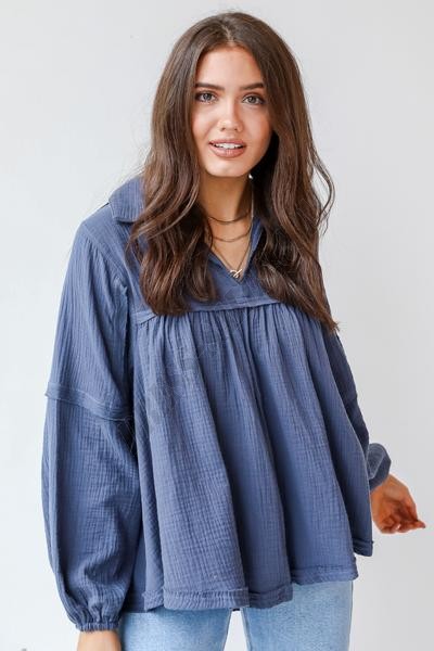 On Discount ● Don't Mind Me Linen Babydoll Blouse ● Dress Up - -5