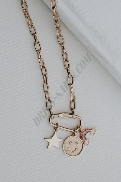 On Discount ● Smiley Face + Rainbow Gold Charm Necklace ● Dress Up - -3