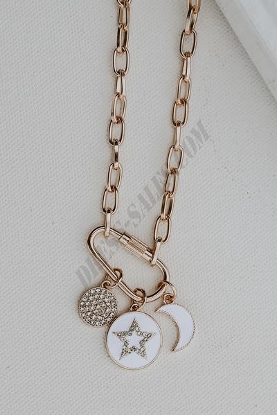 On Discount ● Star + Moon Rhinestone Gold Charm Necklace ● Dress Up - -3