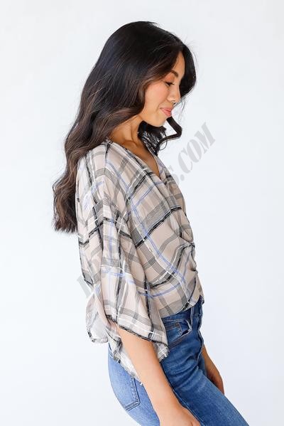 On Discount ● Chic Desires Plaid Tie-Front Blouse ● Dress Up - -3
