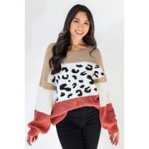 On Discount ● Roam Free Leopard Color Block Sweater ● Dress Up