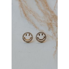 On Discount ● Anne Gold Rhinestone Smiley Face Stud Earrings ● Dress Up
