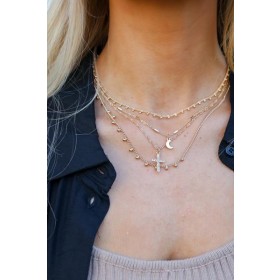 On Discount ● Brynn Gold Cross Layered Necklace ● Dress Up