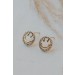 On Discount ● Anne Gold Rhinestone Smiley Face Stud Earrings ● Dress Up - 1